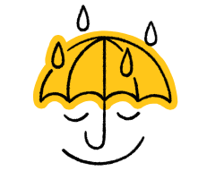 떨어지는 비와 함께 웃는 우산